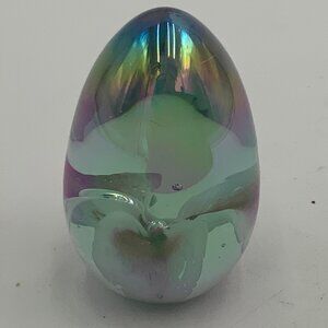 Signed Mount St. Helen Ash Paperweight Pink Flower 2 1/2” Dichroic Egg